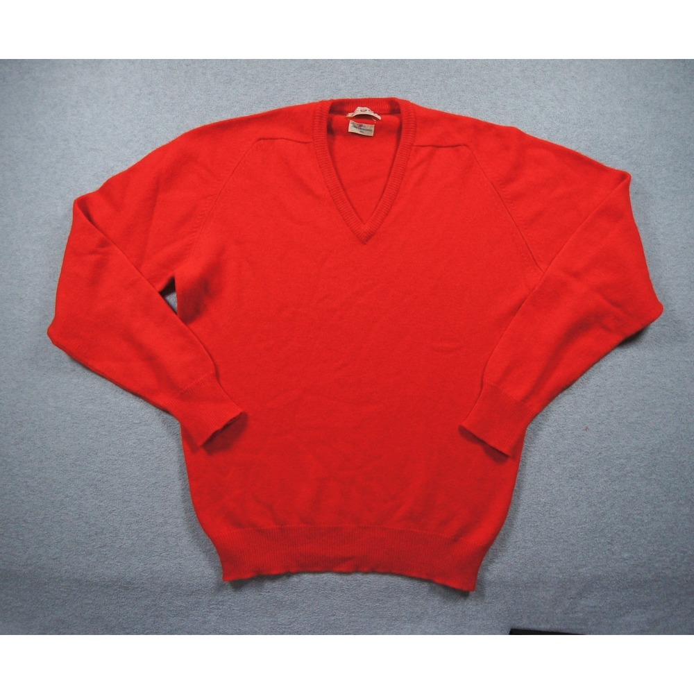 Vintage Alan Paine Sweater Mens 40 Red Knit Vneck Lambswool Pullover England